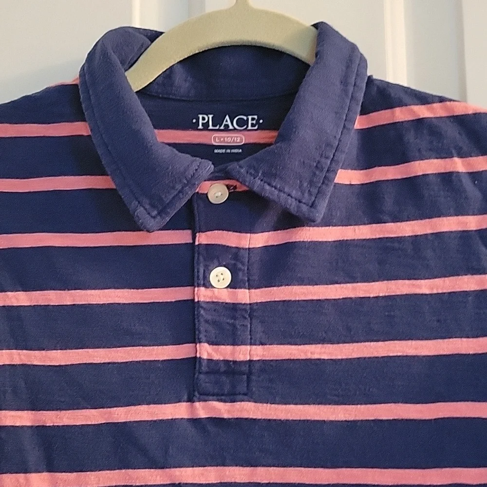 Childrens Place Navy striped pink polo large 10/12